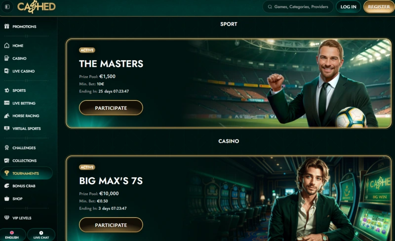 cashed tournaments page